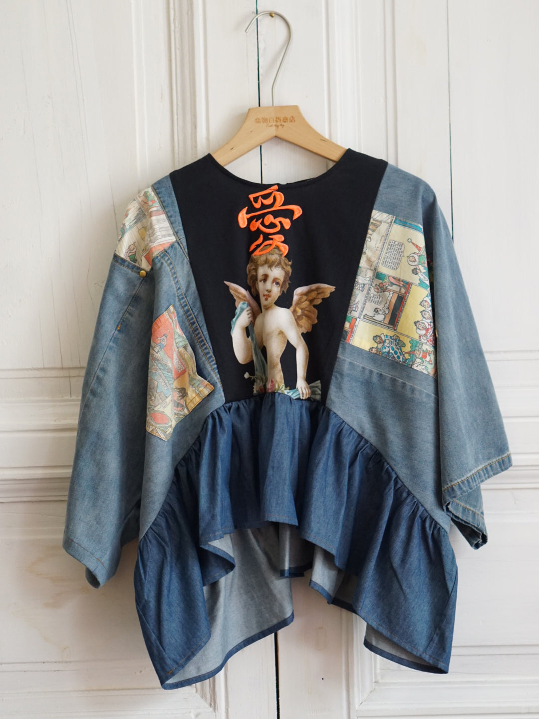 Unlogical Poem Vintage Style Embroidered Denim Patchwork Blouse Unlogical Poem Vintage Style Embroidered Denim Patchwork Blouse