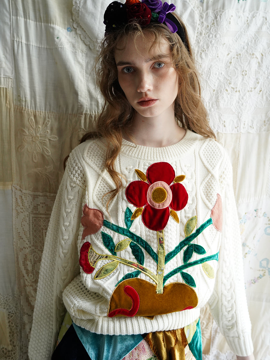 Unlogical Poem Patchwork Cable-Knitted Sweater