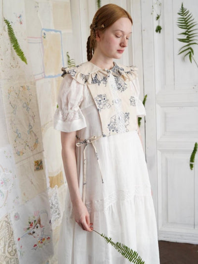 Unlogical Poem Ramie Lace-up Vest with Hand-drawn Embroidery