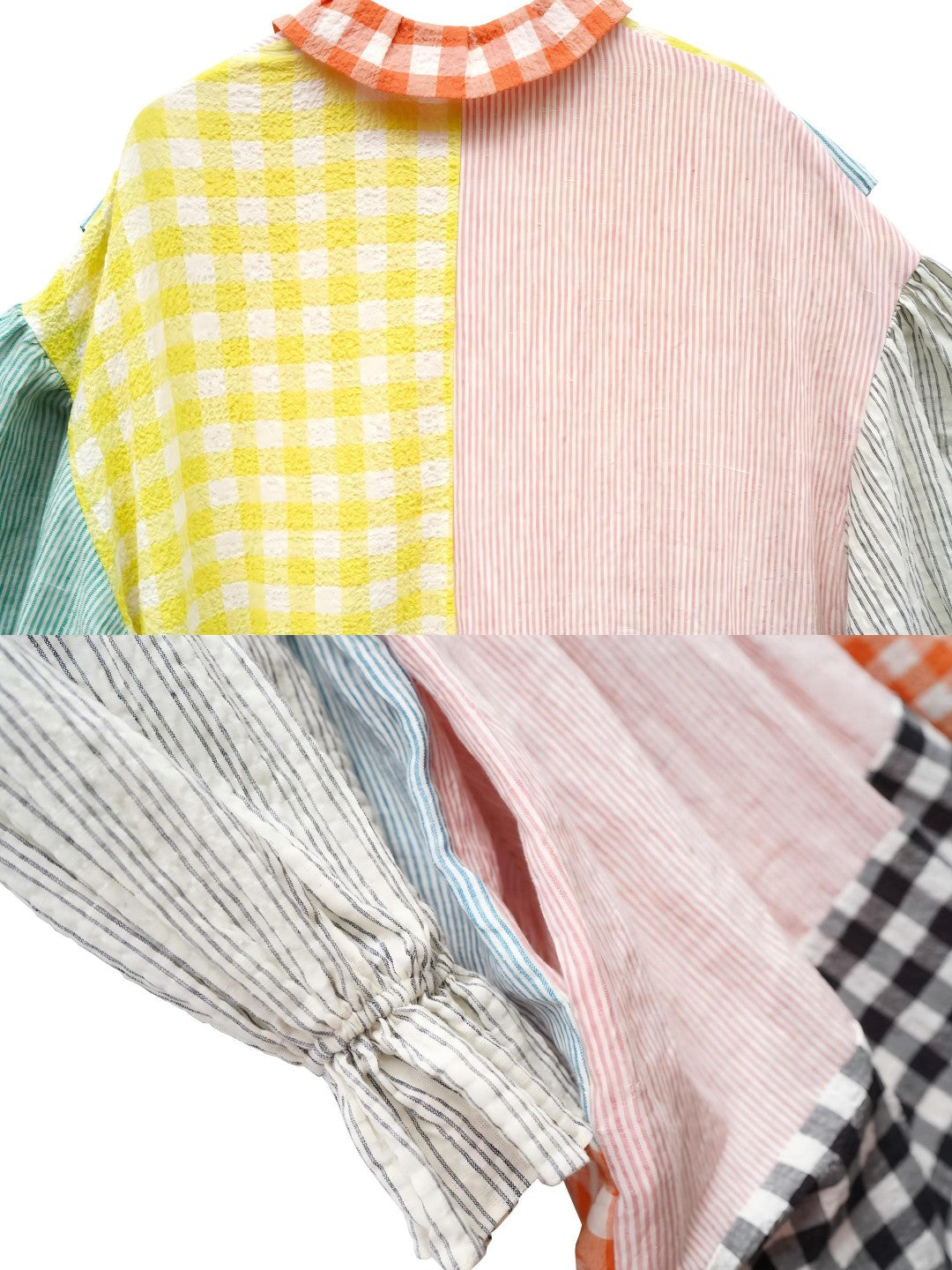 Unlogical Poem Colorful Vertical Striped and Gingham Patchwork Cotton Dress