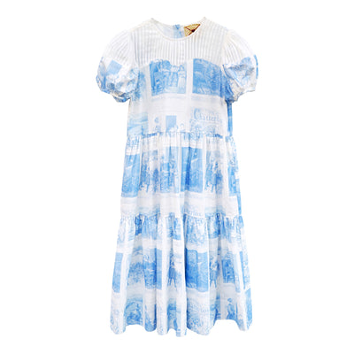 Unlogical Poem Victorian Style Blue Print White Collar Dress