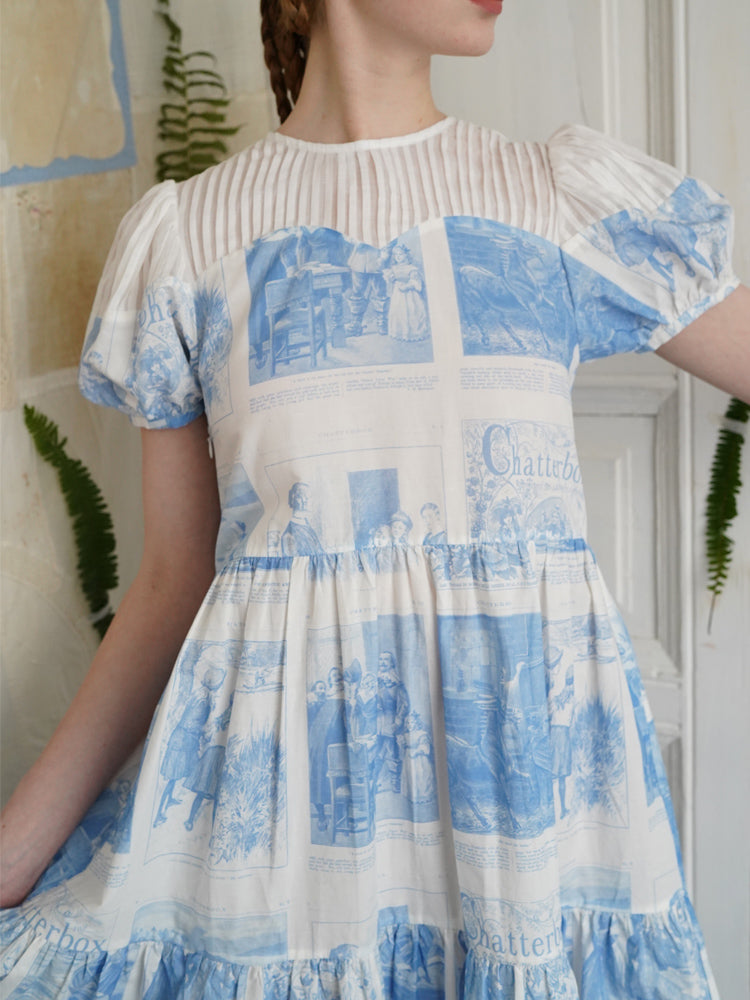 Unlogical Poem Victorian Style Blue Print White Collar Dress