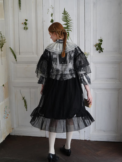 Unlogical Poem  Stylish Playful Ruffled Collar Mesh Print Dress