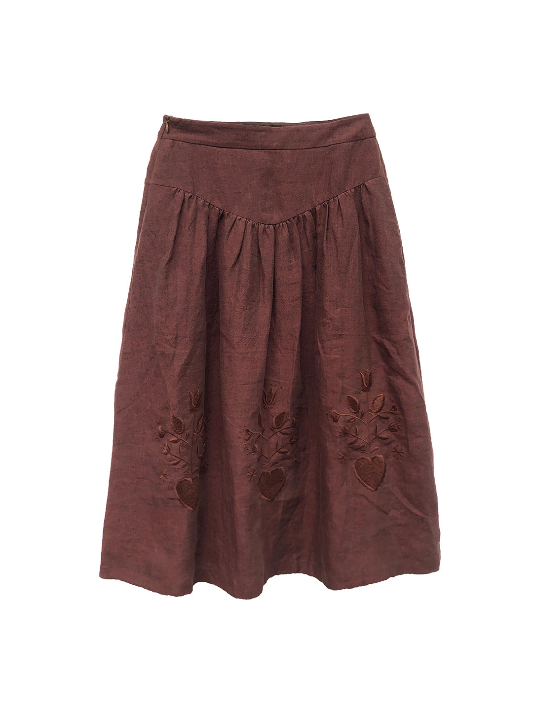 Unlogical Poem Floral Hollow Embroidery Blue/Brown Hemp Skirt