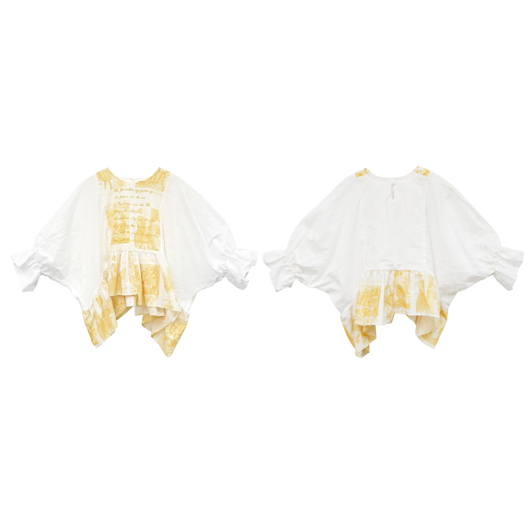 Unlogical Poem  Poetic Embroidered Ruffle Top with Batwing Sleeves