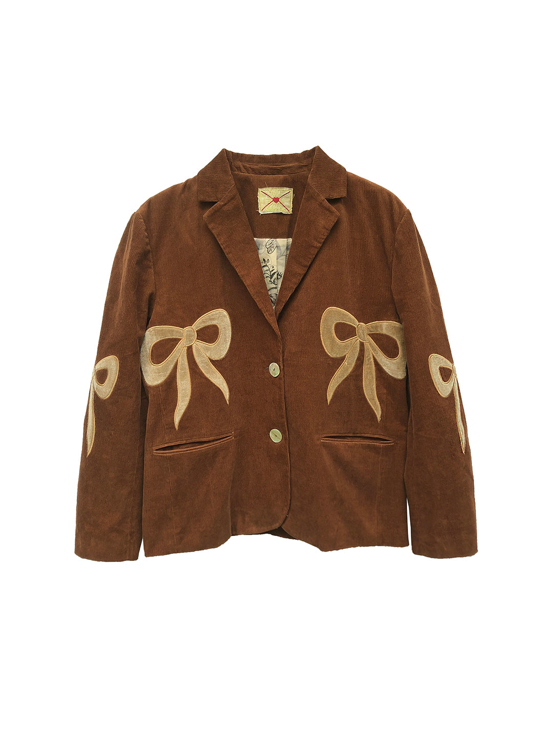 Unlogical Poem Bow-knot Appliques Brown Cotton corduroy Blazer