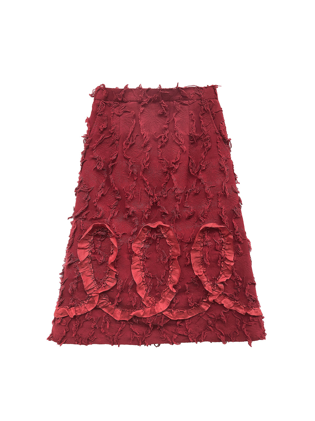 Unlogical Poem Jacquard Tassel Ruffle Lace Red Skirt