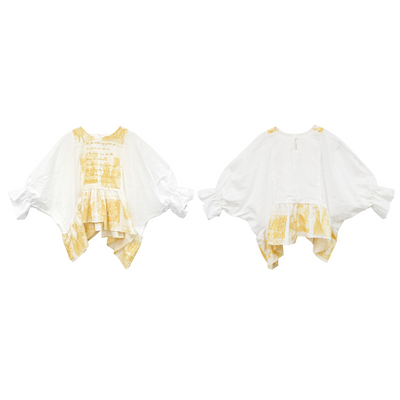 Unlogical Poem  Poetic Embroidered Ruffle Top with Batwing Sleeves