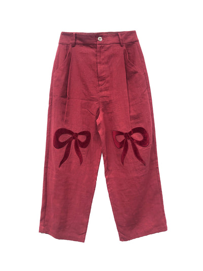 Unlogical Poem Bow-knot Appliques Red/Black/Blue Trousers