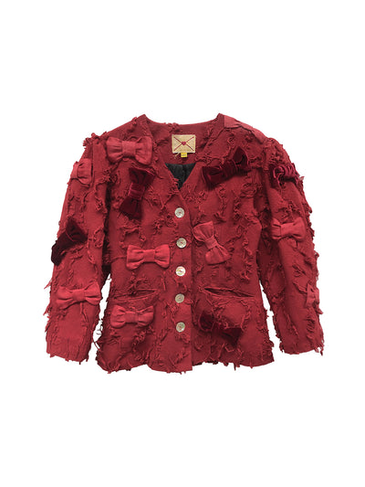 Unlogical Poem Jacquard Tassel V-Neck Red Blazer