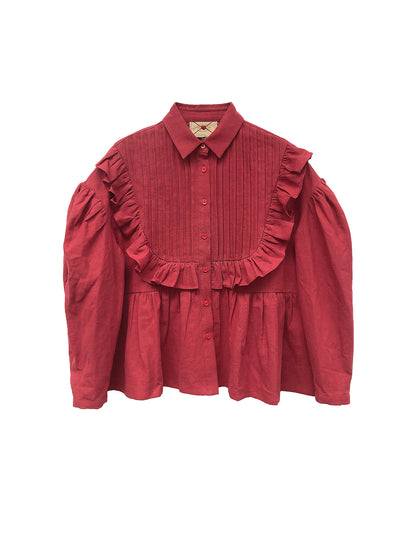 Unlogical Poem Victorian style Pleated Yellow/Red Ramie Shirt