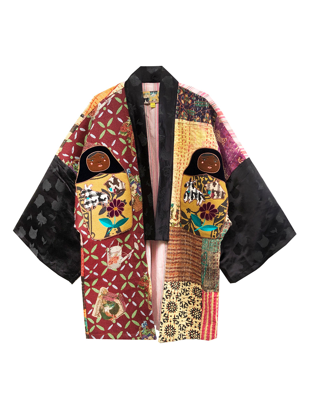 Unlogical Poem One-of-a-kind Doll Embroidered Patchwork Long Kimono