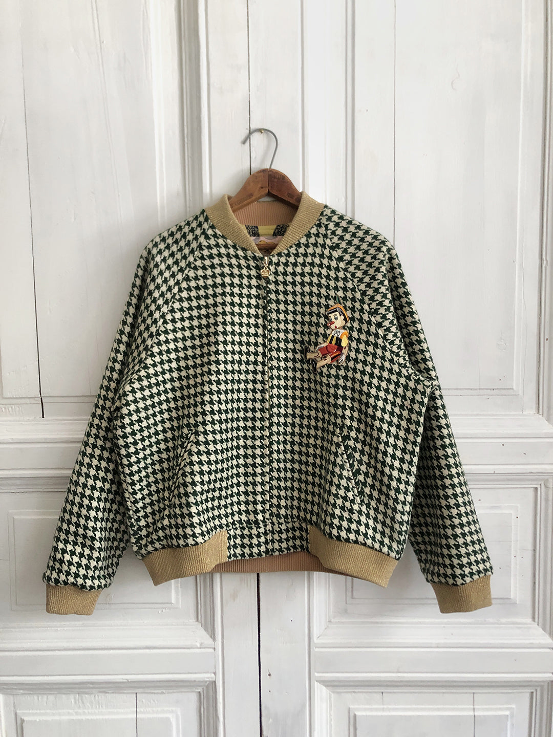 Unlogical Poem Star and Moon Embroidery Green Houndstooth Jacket