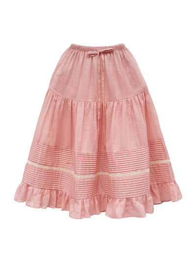 Unlogical Poem Retro Style Pleated Red/Pink Ramie Skirt