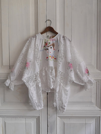 Unlogical Poem Elegant Style Floral Embroidered Patchwork Lace Blouse