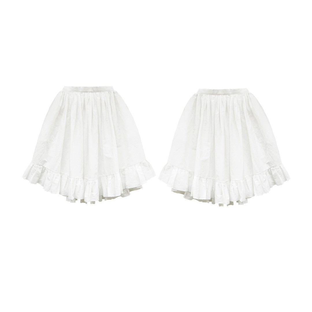 Unlogical Poem Double-Layered Printed Mesh Skirt with Petal Ruffles and Bubble Hem
