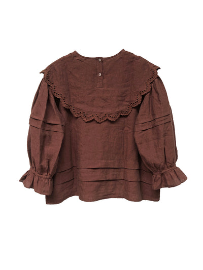 Unlogical Poem Victorian style Hollow Embroidery Brown Shirt