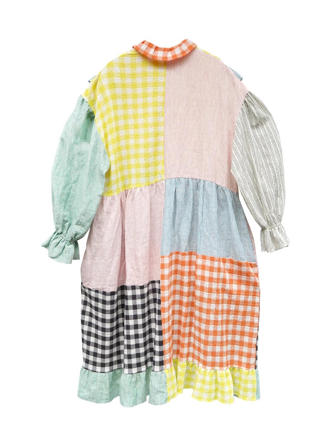 Unlogical Poem Cat Embroidered Colorful Patchwork Cotton Dress