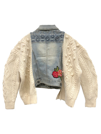 Unlogical Poem Knitted Patchwork Denim Embroidered Jacket
