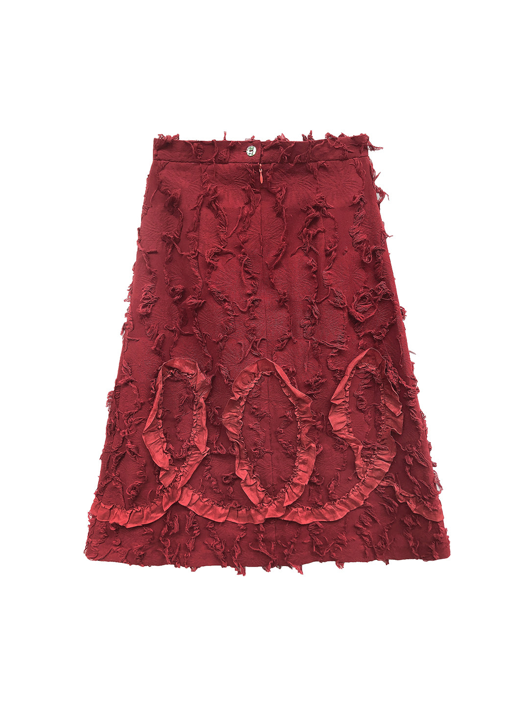 Unlogical Poem Jacquard Tassel Ruffle Lace Red Skirt