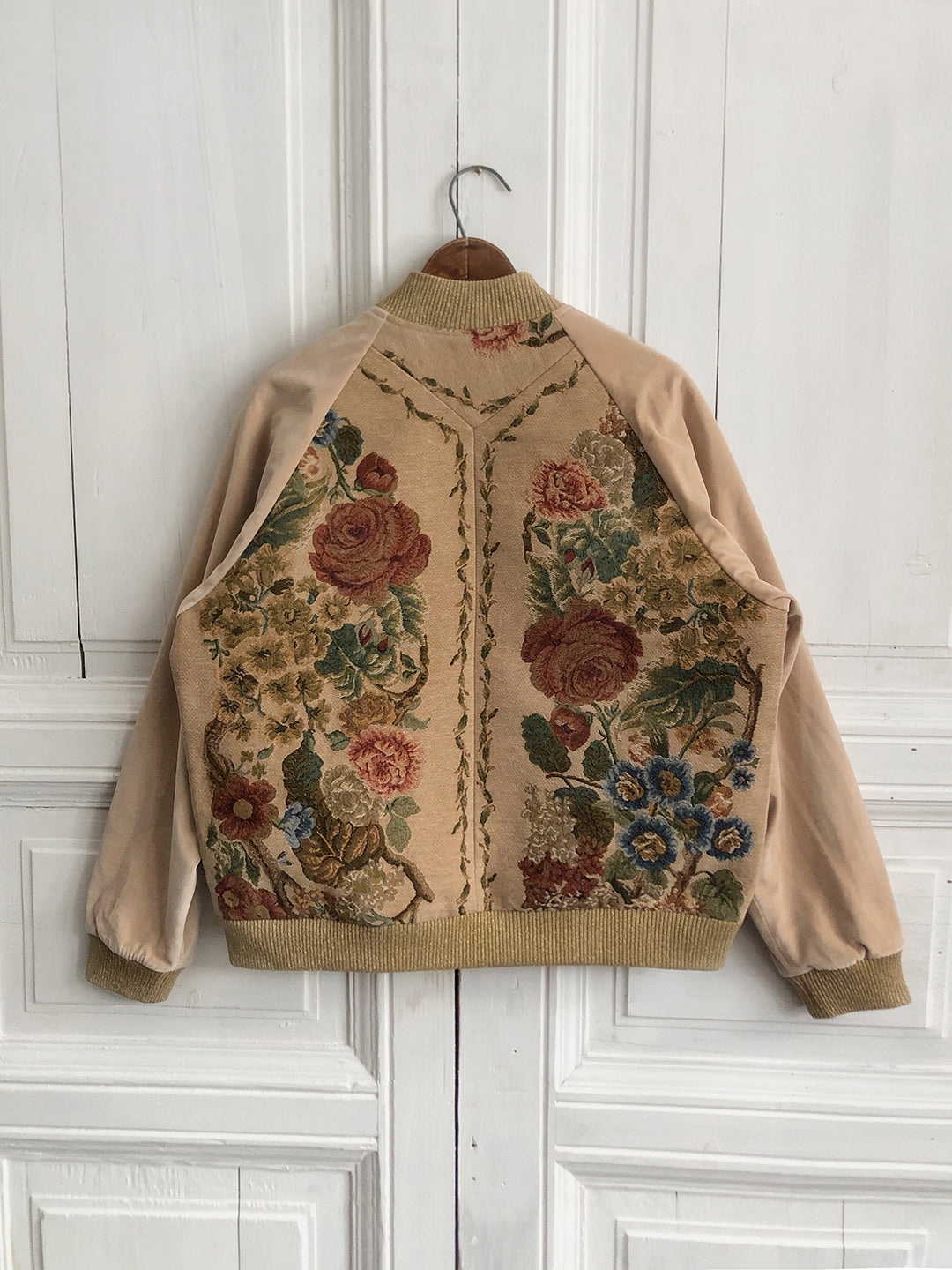 Unlogical Poem Flower Woven Patchwork Khaki Velvet Souvenir Jacket