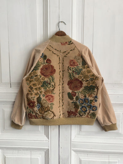 Unlogical Poem Flower Woven Patchwork Khaki Velvet Souvenir Jacket