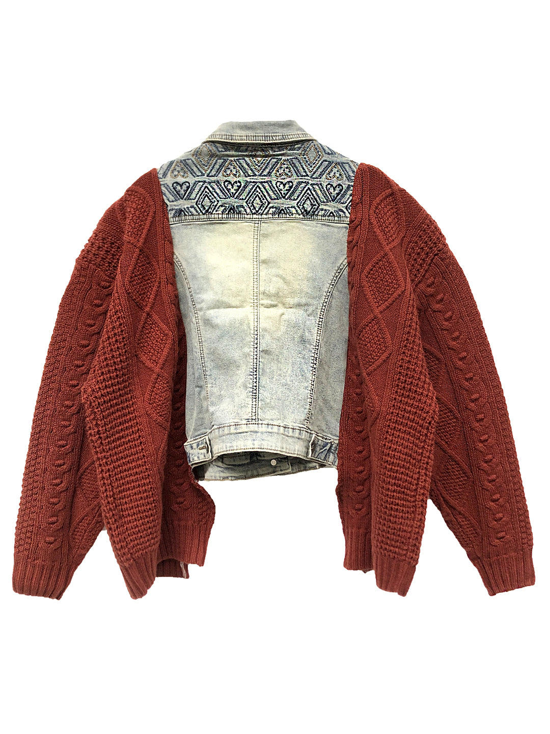 Unlogical Poem Knitted Patchwork Denim Embroidered Jacket