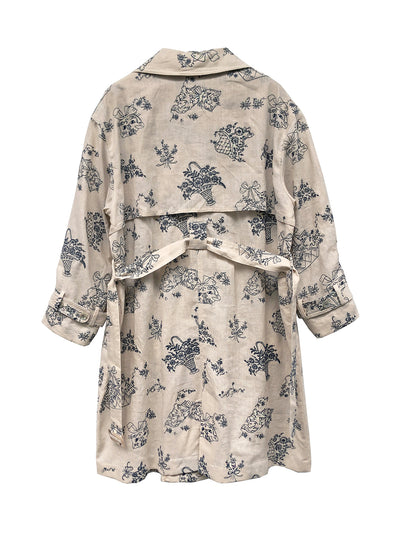 Unlogical Poem Blue Illustration Embroidery Ramie Trench coat