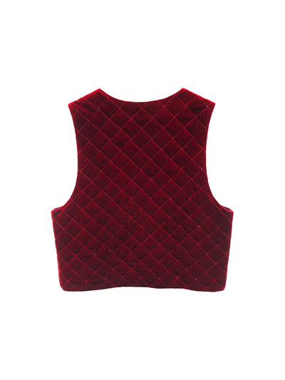 Unlogical Poem Quilted Cotton corduroy Red/Yellow/Black Vest