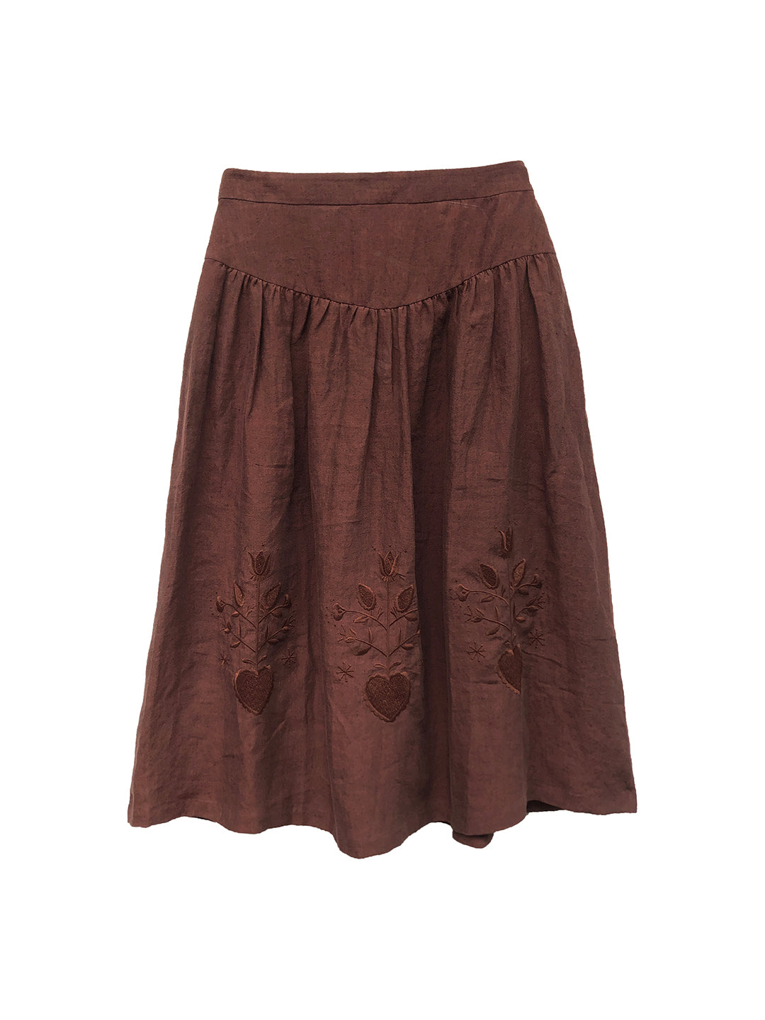 Unlogical Poem Floral Hollow Embroidery Blue/Brown Hemp Skirt