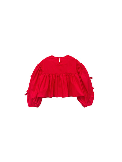 Unlogical Poem Hollow Heart Bow Sleeve Red/Black Oversized Top