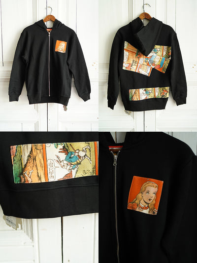 Unlogical Poem Alice in Wonderland Comic Print Collage Black Zip-up Hoodie