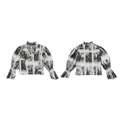 Unlogical Poem Victorian Stand Collar Blouse with Leg-of-Mutton Sleeve