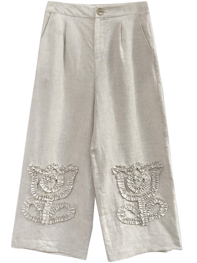 Unlogical Poem Creped Floral Linen Trousers