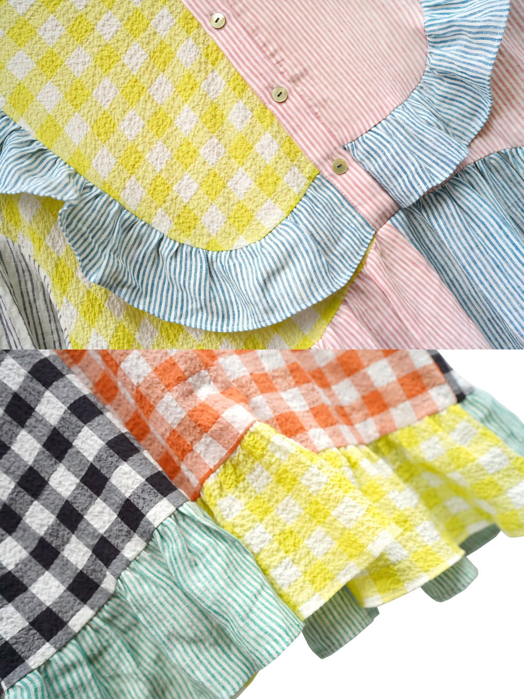 Unlogical Poem Colorful Vertical Striped and Gingham Patchwork Cotton Dress