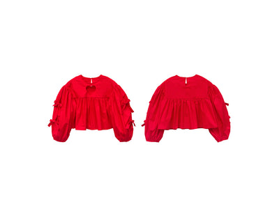 Unlogical Poem Hollow Heart Bow Sleeve Red/Black Oversized Top