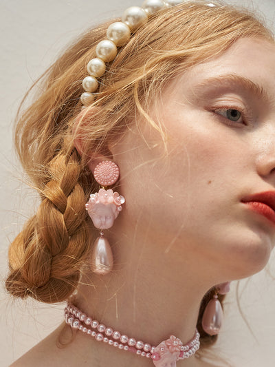 Unlogical Poem Corolla Doll Pearl Hand-made Ear Clips