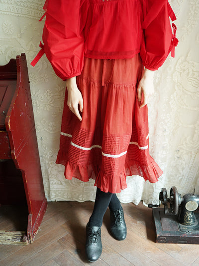 Unlogical Poem Retro Style Pleated Red/Pink Ramie Skirt