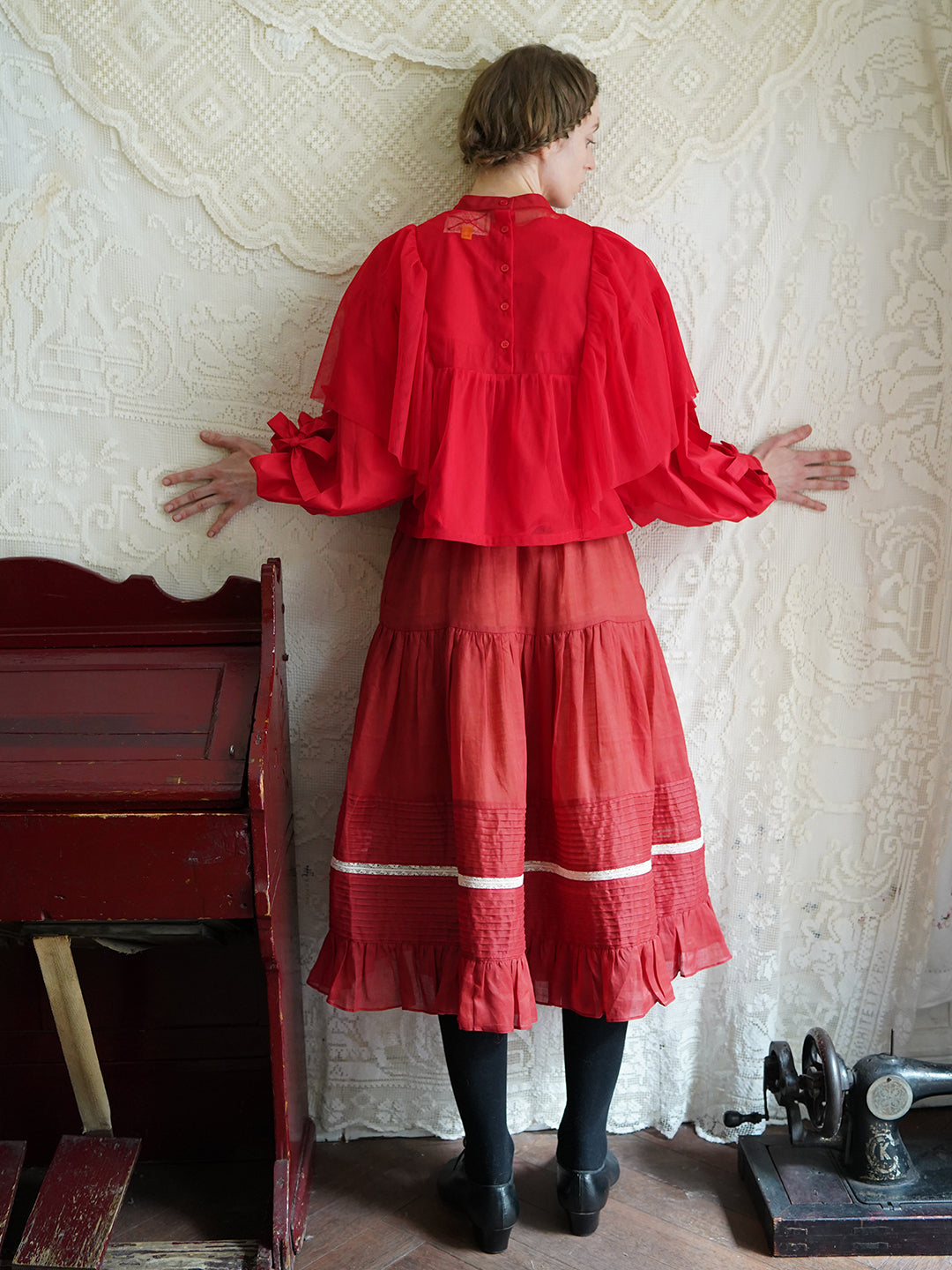 Unlogical Poem Retro Style Pleated Red/Pink Ramie Skirt