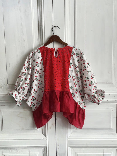 Unlogical Poem Flowers Embroidered Printed Patchwork Blouse