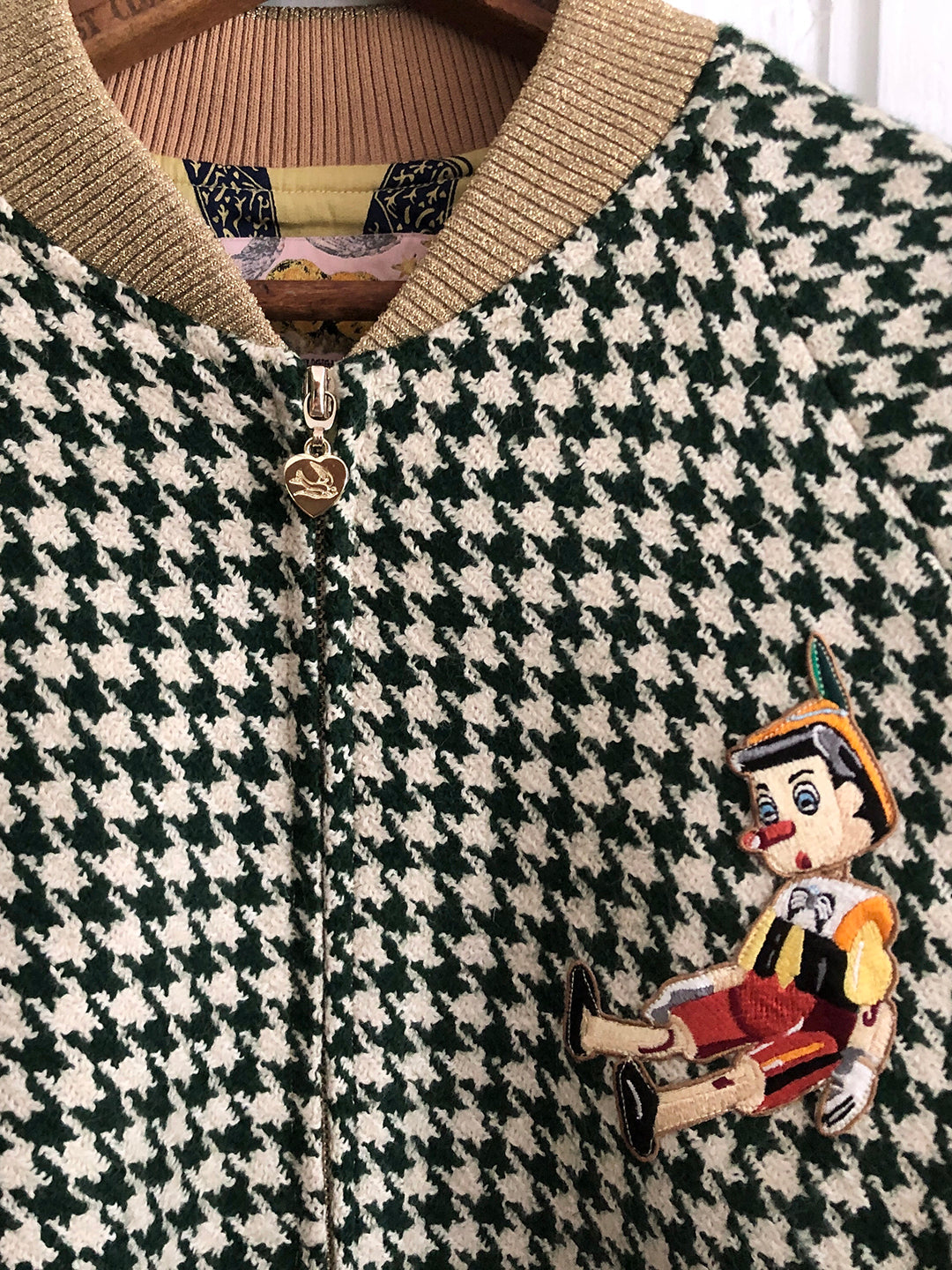 Unlogical Poem Star and Moon Embroidery Green Houndstooth Jacket