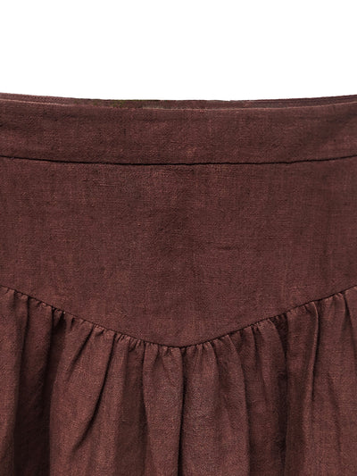 Unlogical Poem Floral Hollow Embroidery Blue/Brown Hemp Skirt