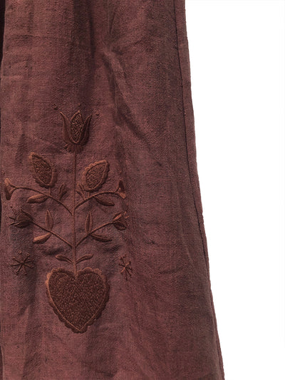 Unlogical Poem Floral Hollow Embroidery Blue/Brown Hemp Skirt