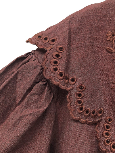 Unlogical Poem Victorian style Hollow Embroidery Brown Shirt