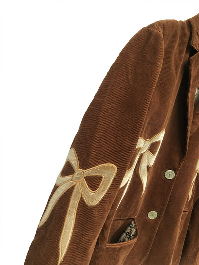 Unlogical Poem Bow-knot Appliques Brown Cotton corduroy Blazer