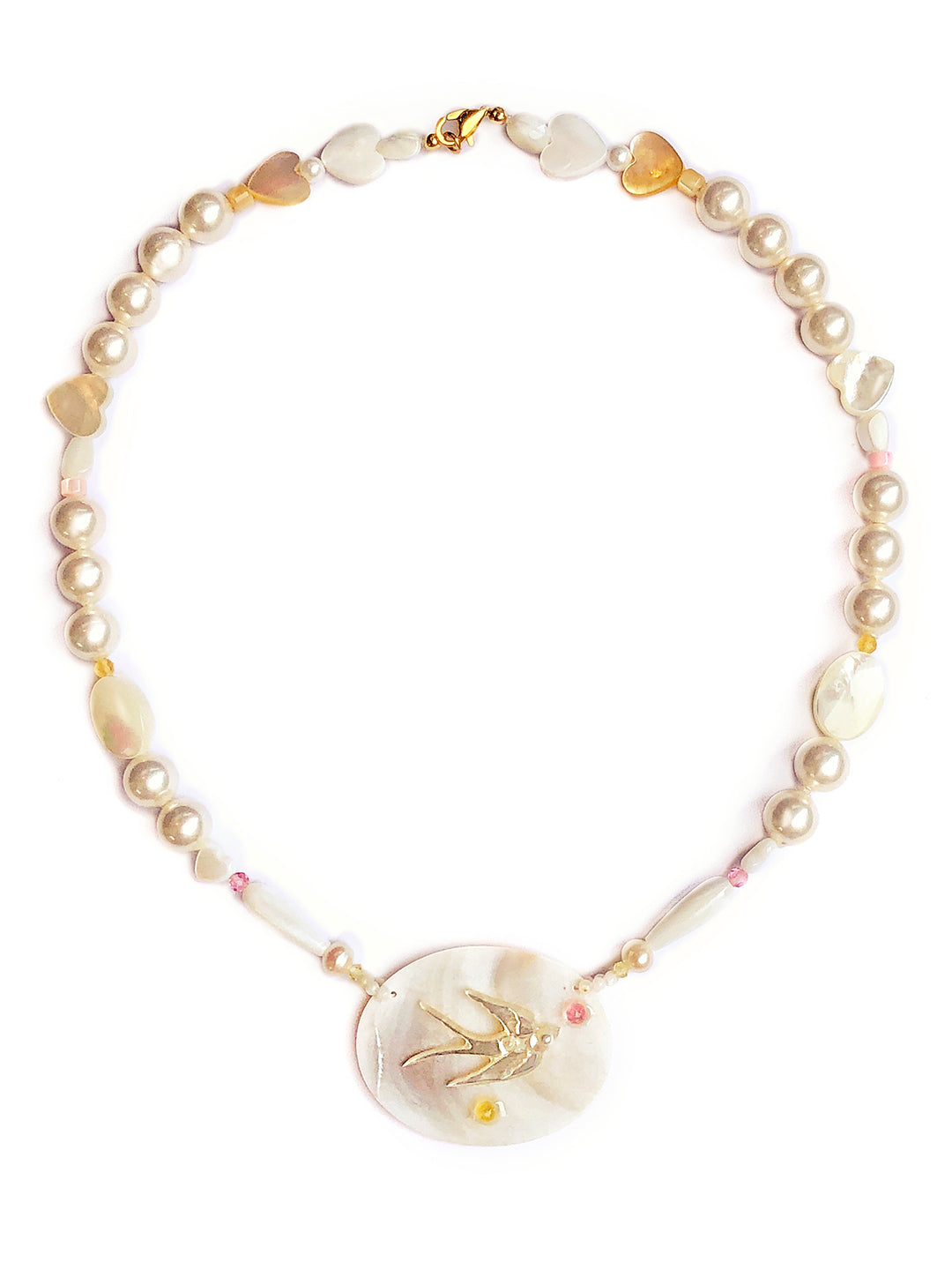 Unlogical Poem Hand/Bird shaped Shell Natural freshwater pearls Handmade Necklace