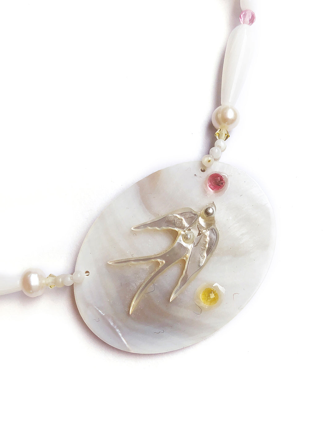 Unlogical Poem Hand/Bird shaped Shell Natural freshwater pearls Handmade Necklace