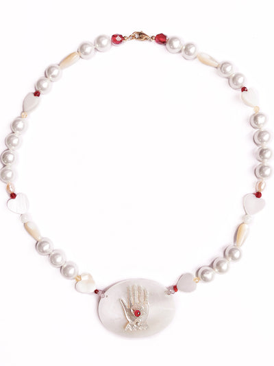 Unlogical Poem Hand/Bird shaped Shell Natural freshwater pearls Handmade Necklace