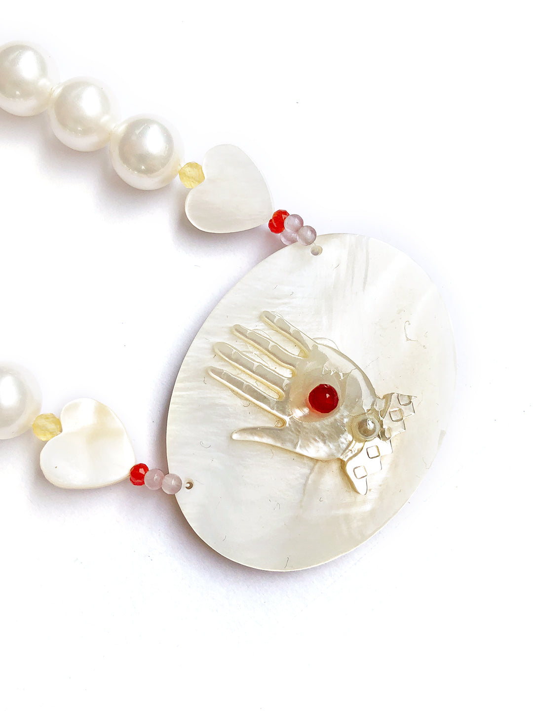 Unlogical Poem Hand/Bird shaped Shell Natural freshwater pearls Handmade Necklace