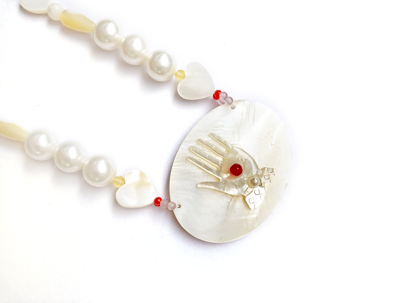 Unlogical Poem Hand/Bird shaped Shell Natural freshwater pearls Handmade Necklace